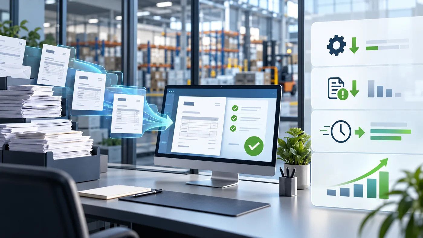 Order entry automation transforming purchase orders into validated ERP orders with reduced manual work, fewer exceptions, and improved processing value